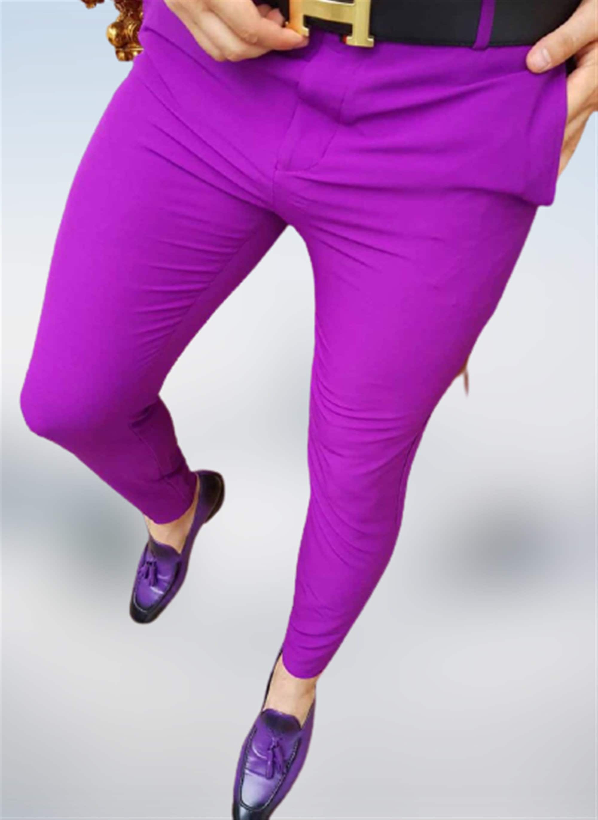 Men's Stretch Slim Fit Dark Purple Casual Plain Pants Etsy