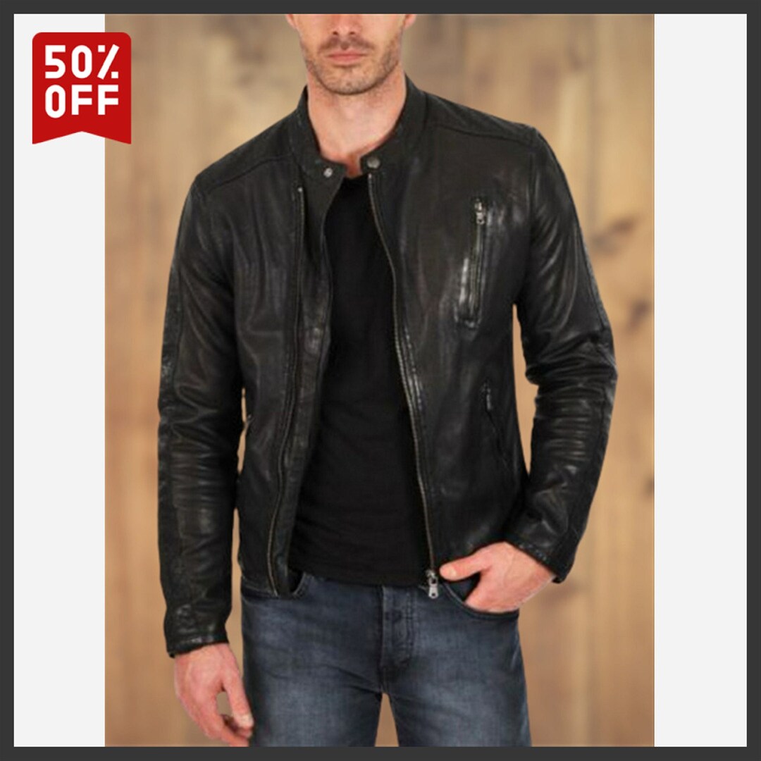 Men Leather Jacket Black Stylish Slim Fit Biker Motorcycle - Etsy