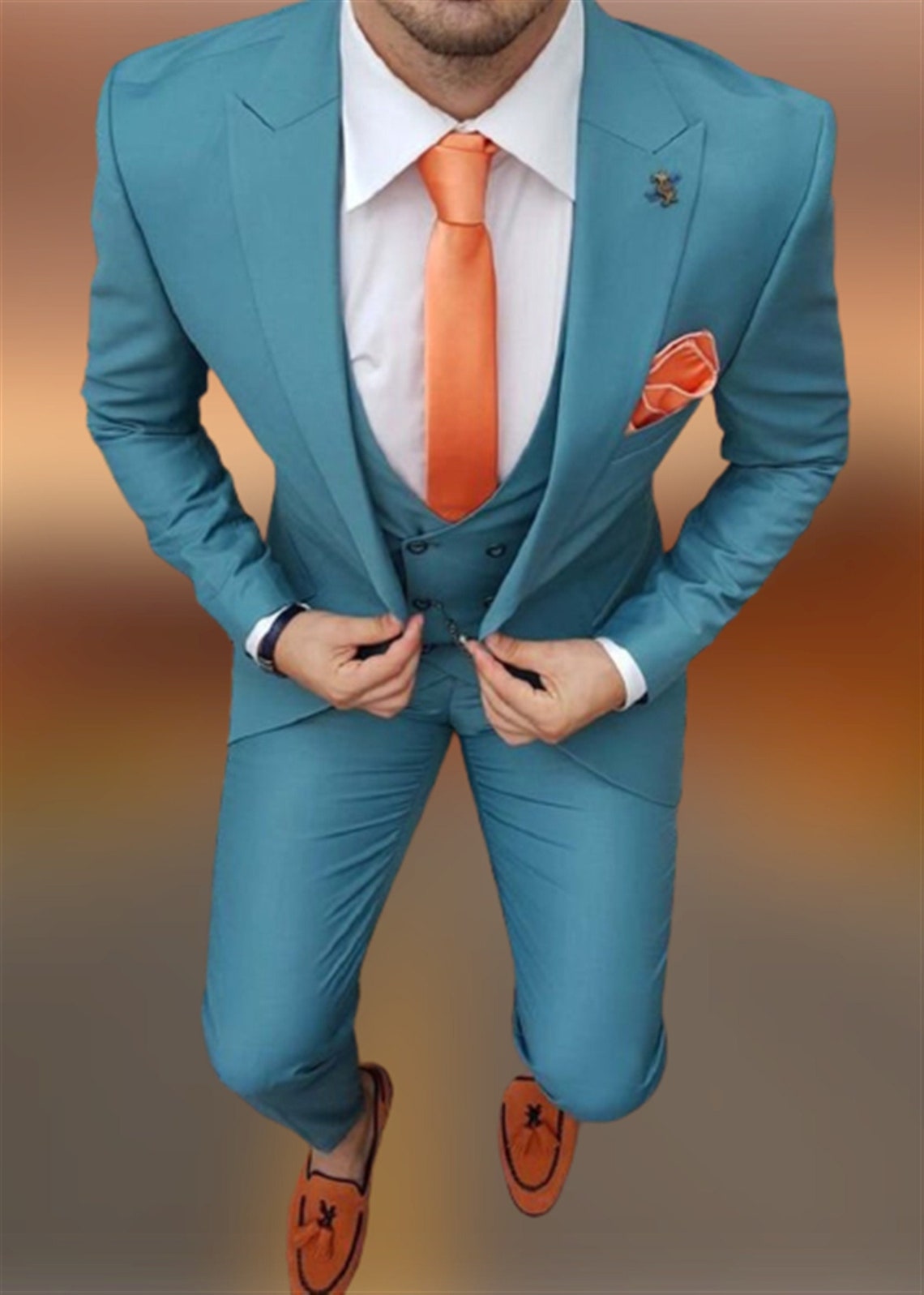 Men Suits Luxury Designer Sky Blue Suits 3 Piece Suits Etsy