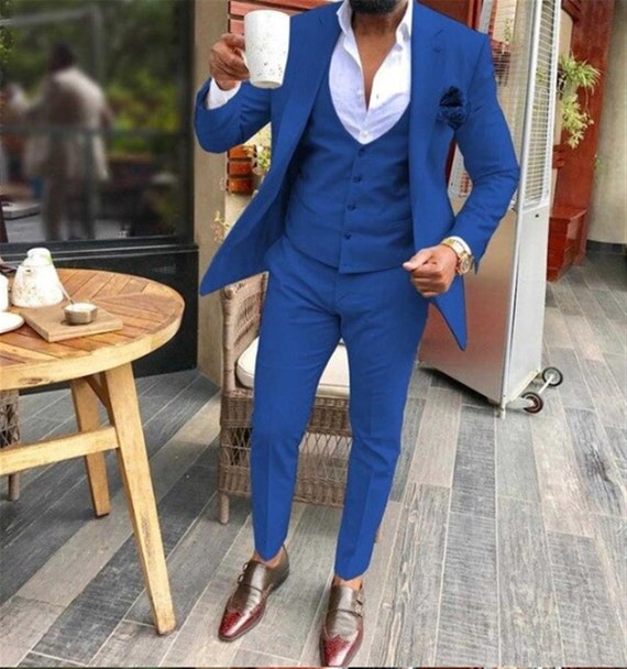 Men Suits Blue 3 Piece Formal Fashion Slim Fit Elegant Wedding - Etsy