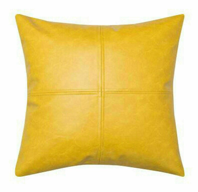 Yellow Leather Pillow Cover 20x20 Leather Pillow Lumbar Etsy