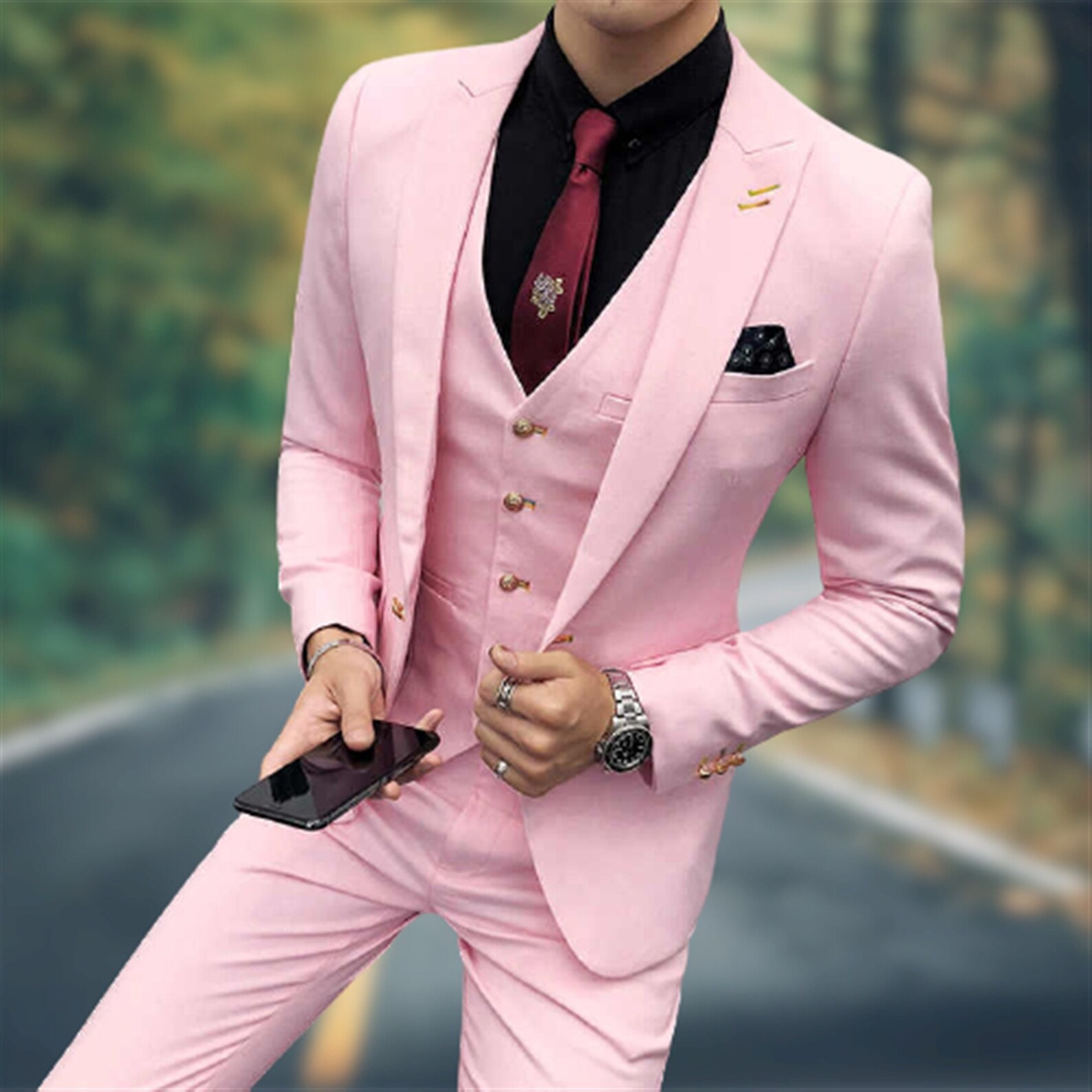 Men Suits Pink Wedding Groom Wear Suits 3 Piece Suit Formal - Etsy Canada