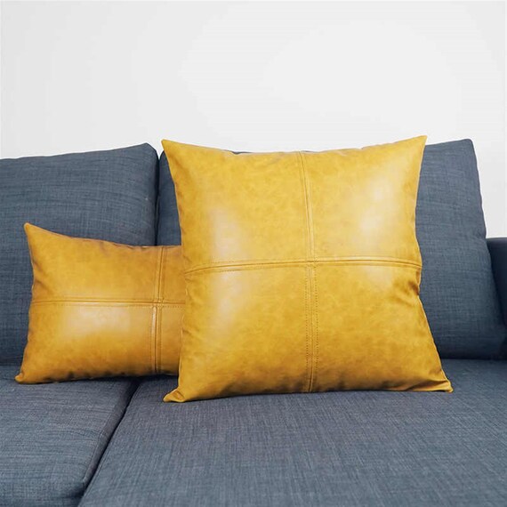 Yellow Leather Pillow Cover 20x20 Leather Pillow Lumbar Etsy