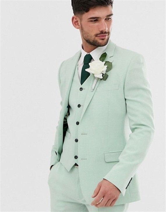 Men Wedding Suit Mint Green Groom Wear Suit 3 Piece Suit Gift - Etsy