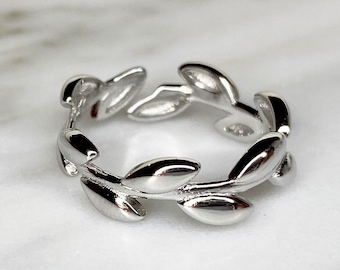 925 Sterling Silver Adjustable Leaf Ring - Olive Leaves Ring