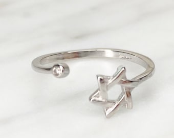 Silver Star of David Ring: Adjustable Open Band