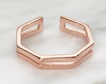 Octagon Open Ring: 14K Silver Geometric Stacking Ring