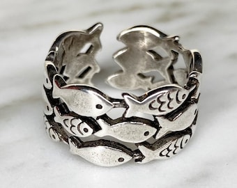 Sterling Silver Fish Ring: Adjustable Band, No Allergy