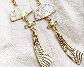 Chinese Fan Tassel Earrings: Lunar New Year Lucky Charms
