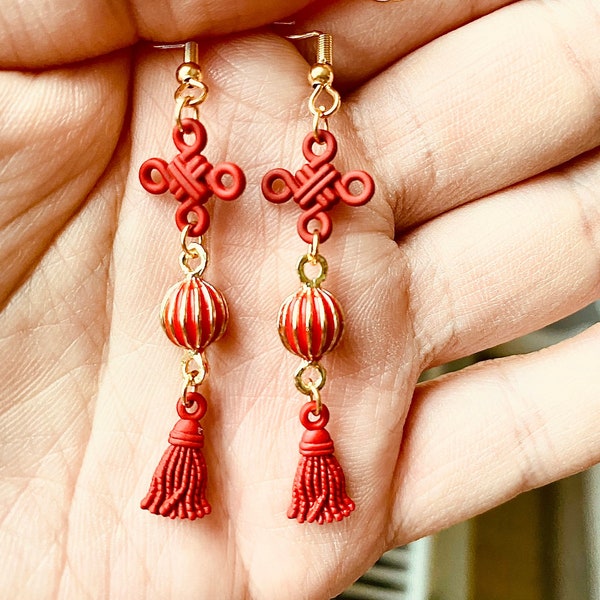 Chinese  lantern earrings Lunar New Year Oriental Earrings Lucky Accessories Rich and Happiness Red accessories Chinese wedding earrings
