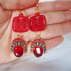 Lunar New Year Red Earrings: Chinese Wedding Lucky Charm