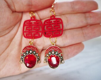 Lunar New Year Red Earrings: Chinese Wedding Lucky Charm