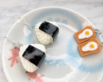 Miniature Food Set, Kawaii decor, mini sushi earrings, fried eggs earrings, Asian food, yummy accessories, japaness style, food toy