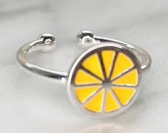 925 Silver Sliced Orange Ring: Adjustable Fruit Jewelry
