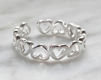 925 Silver Open Heart Ring: Adjustable Stacking Band