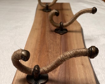 Black Walnut Coat Hanger with Twine Wrapped Hooks