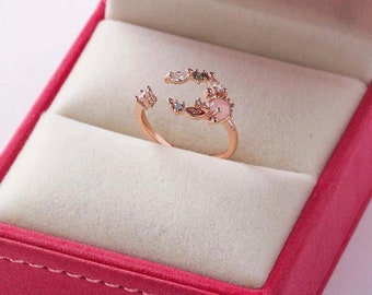 Promise Ring Gift For Her Rose Gold Open Ring Crystal Ring Gemstone Ring Statement Ring Adjustable Ring Dainty Ring Cute Cuff Ring