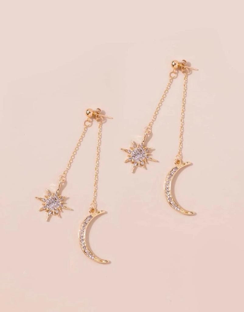 Celestial Star & Moon Earrings / Double Dangle Drop Chains / | Etsy