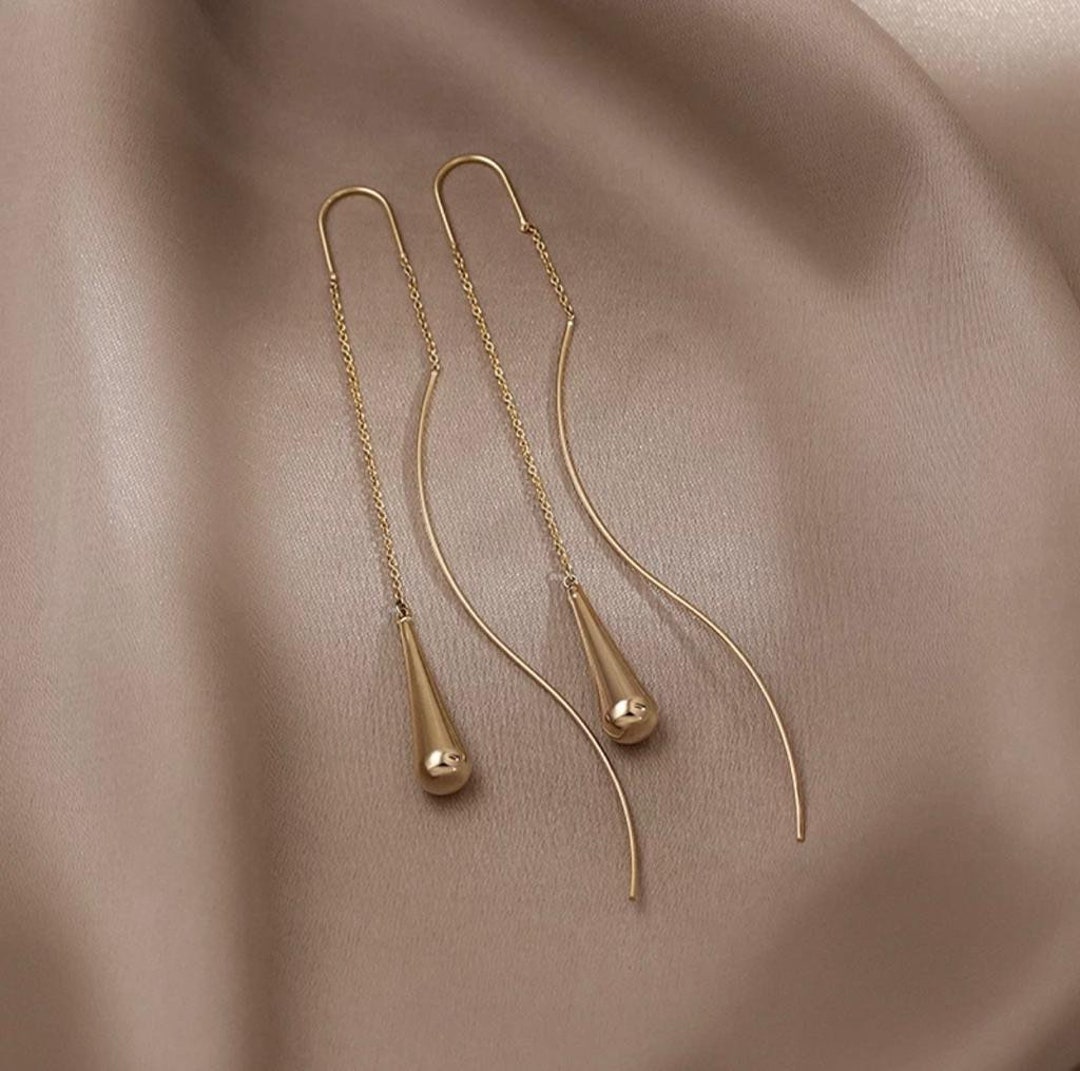 Gold Waterdrop Earrings Gold Drop Earrings Minimalist Gold - Etsy