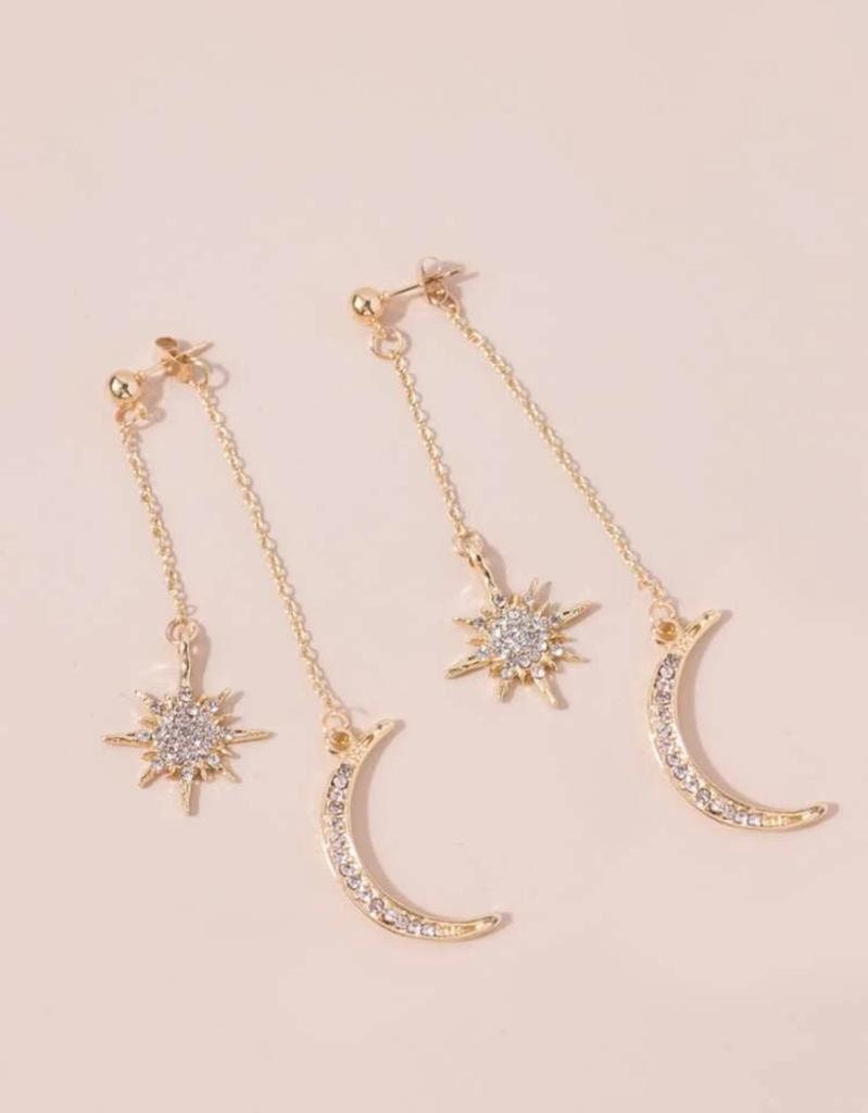 Celestial Star & Moon Earrings / Double Dangle Drop Chains / | Etsy