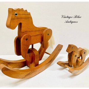 Vintage A Set( 2 pieces) Wooden Handmade Rocking Horse and Foal Decor Moving Legs Vintage Collectible,Nursery, Children’s Decor,