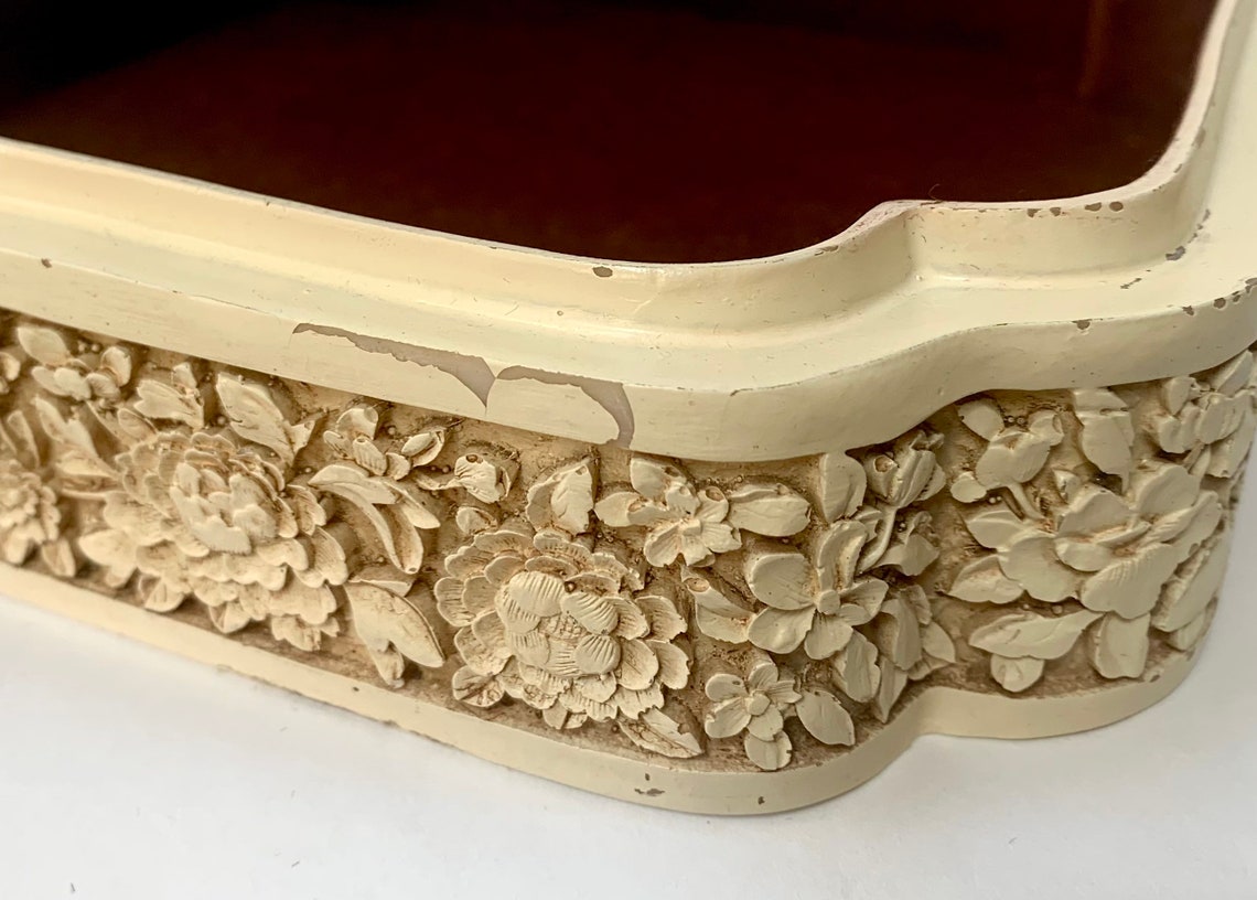 Vintage Jewelry Box Ivory Dynasty Carved Resin Jewelry Box by Arnart
