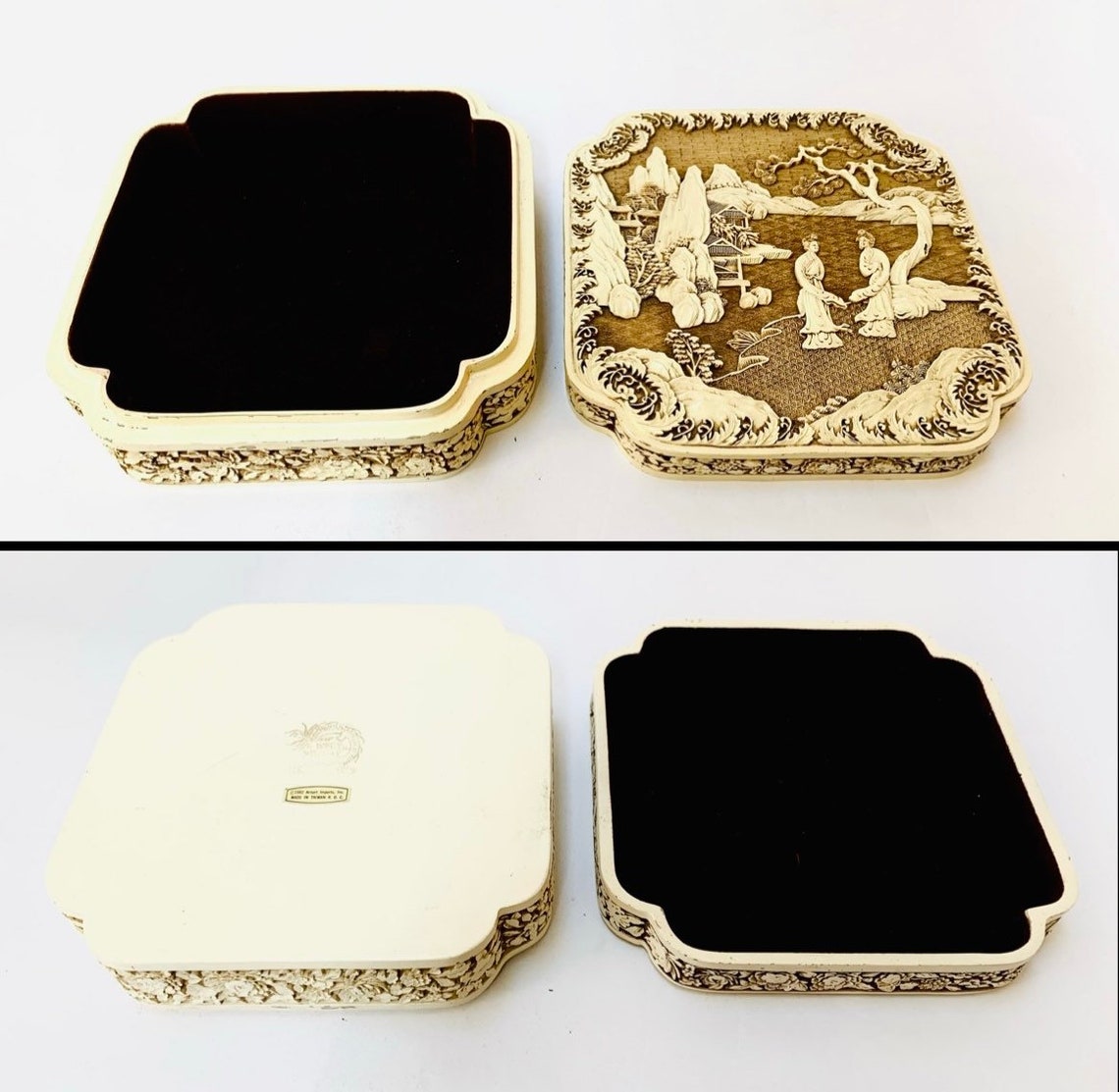 Vintage Jewelry Box Ivory Dynasty Carved Resin Jewelry Box by Arnart