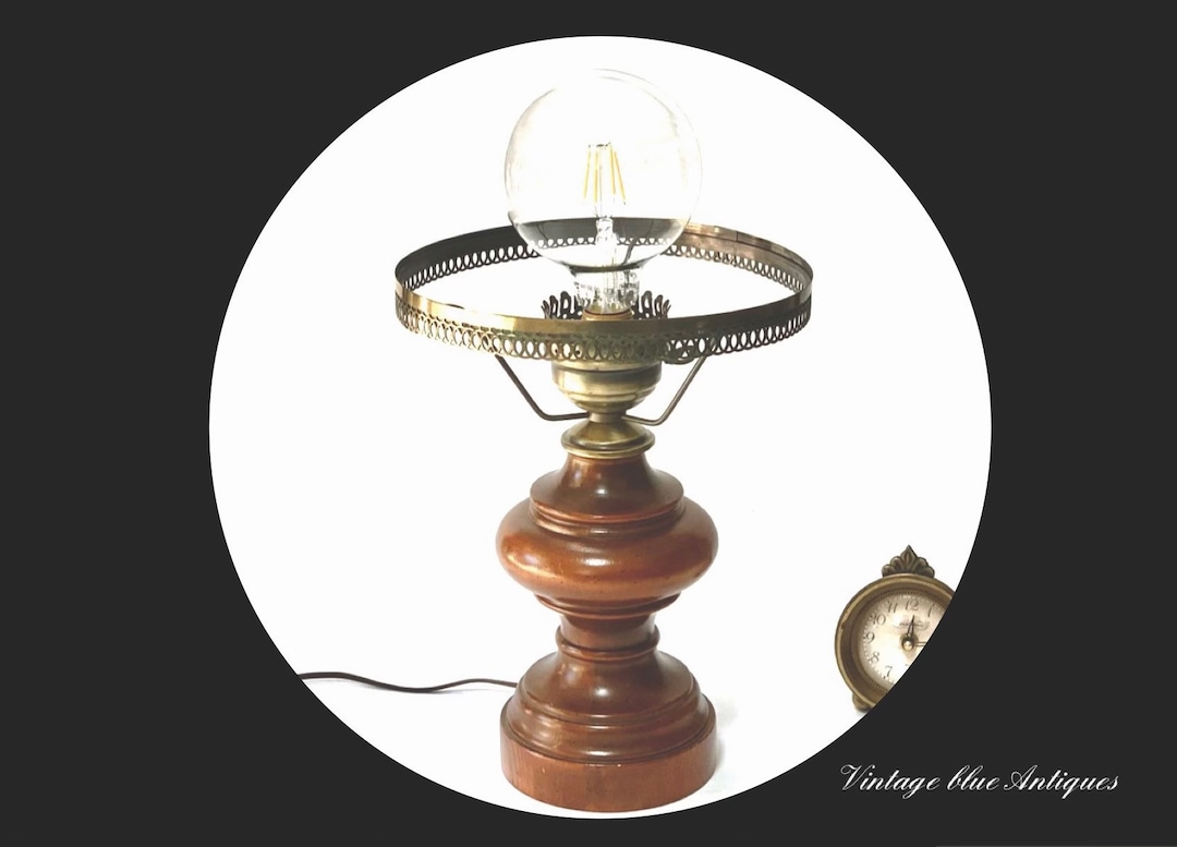 Vintage Table Lamp, Wooden Base Table Lamp With Hobnail, Mid Century