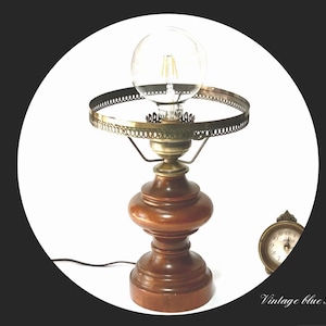Vintage Table Lamp, Wooden Base Table Lamp with Hobnail, Mid Century Lighting Table Lamp, Desk Lamp