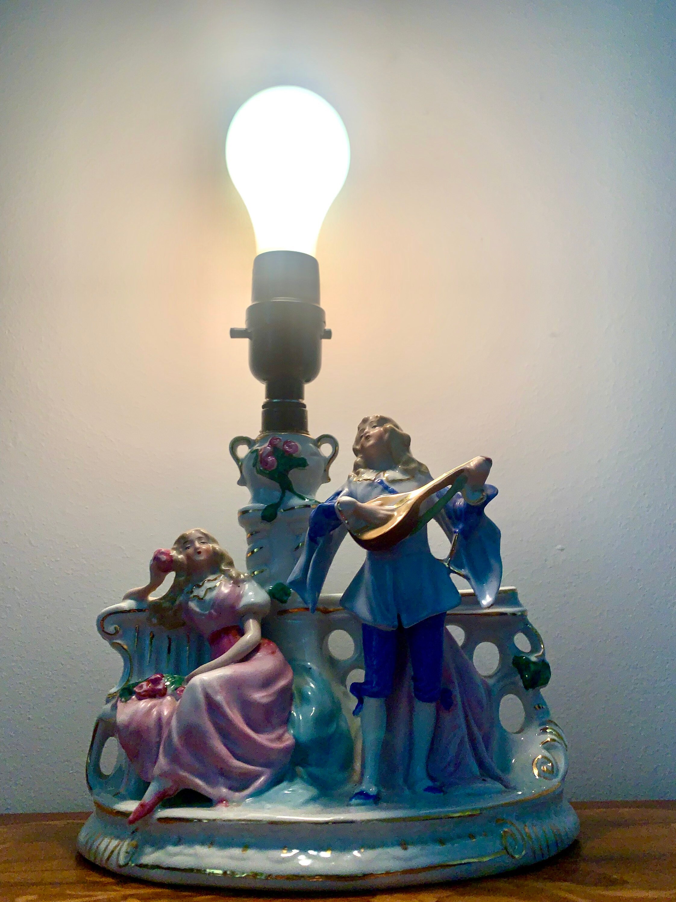 Antique German Bisque Figurine Lamp Courting Couple Marked Etsy
