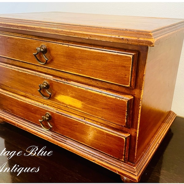 Antique ALFRED ASSID 3 Drawers Mini Dresser/Jewelry Box Solid Wood