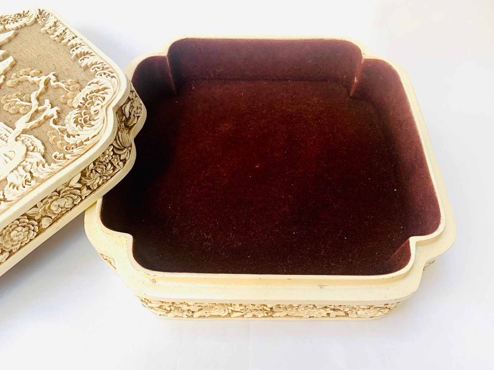 Vintage Jewelry Box Ivory Dynasty Carved Resin Jewelry Box by Arnart