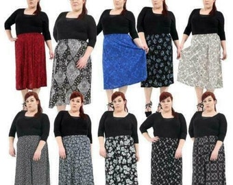 Ladies  Plus Size Floral Skirt  Printed Elasticated Waist Boho Midi Skirt UK Size 12-24