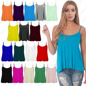 Womens Sleeveless Swing Vest Top Camisole Strappy Flared Skater Tank T-shirt