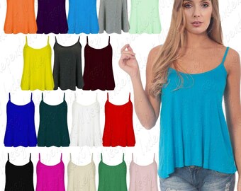 Womens Sleeveless Swing Vest Top Camisole Strappy Flared Skater Tank T-shirt