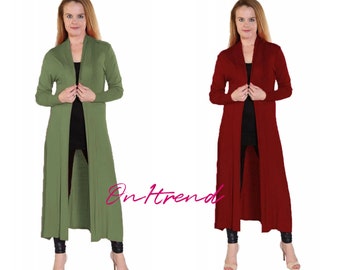 Women's Maxi Boyfriend Cardigan Long Sleeve Open Floaty Cover up Full Length UK Size 8-26