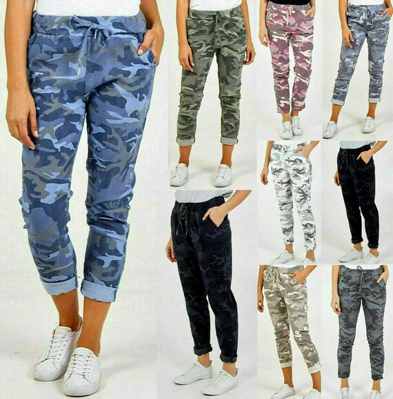 Womens Army Trousers Italian Camouflage Magic Pants Joggers Super