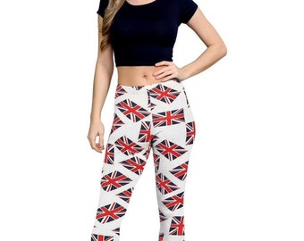 Ladies Women’s Union Jack Flag  Print Uk Leggings Trousers England Coronation