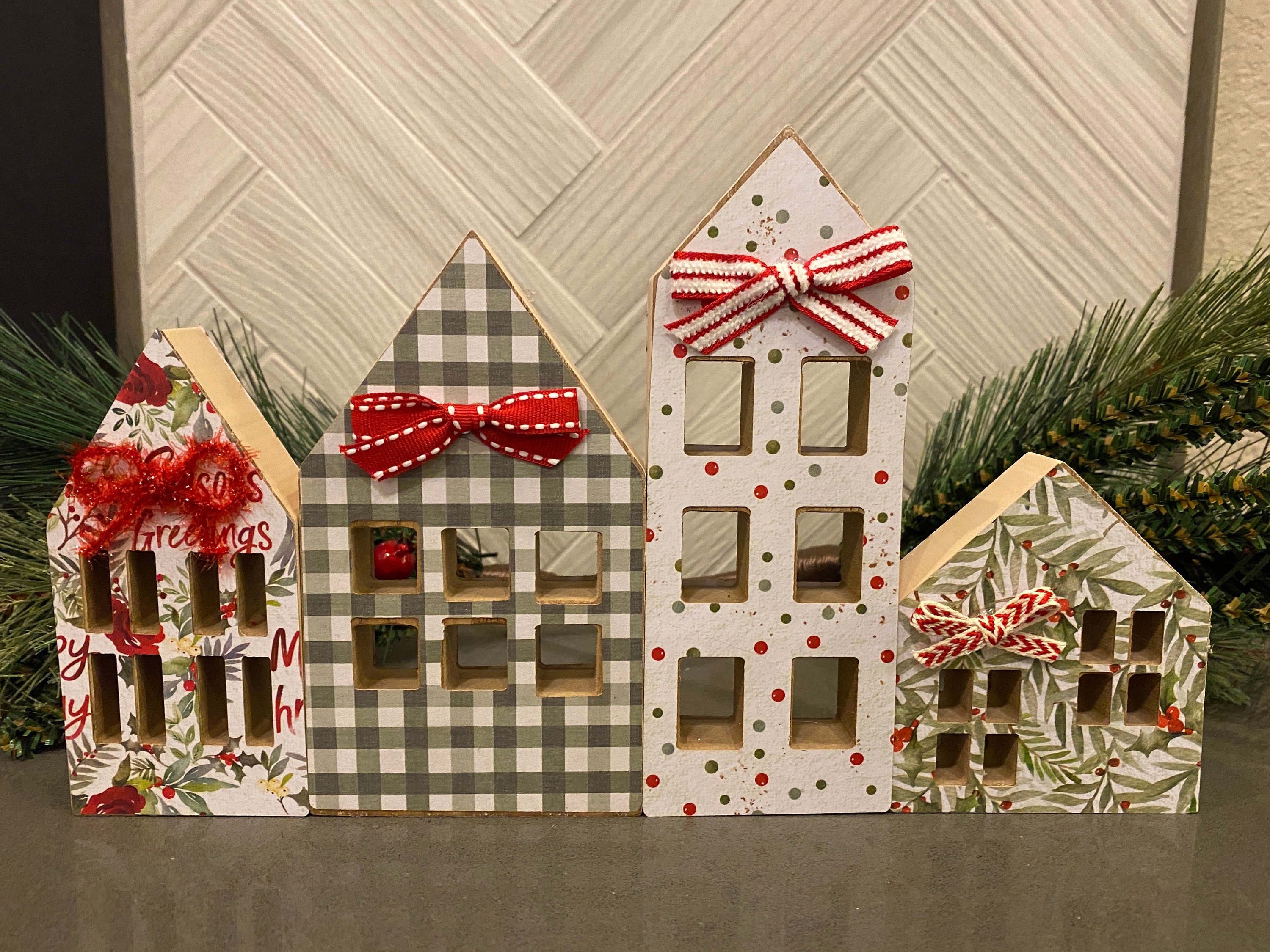 Wood Christmas Houses Set of 4 Christmas Decor Rustic  Etsy