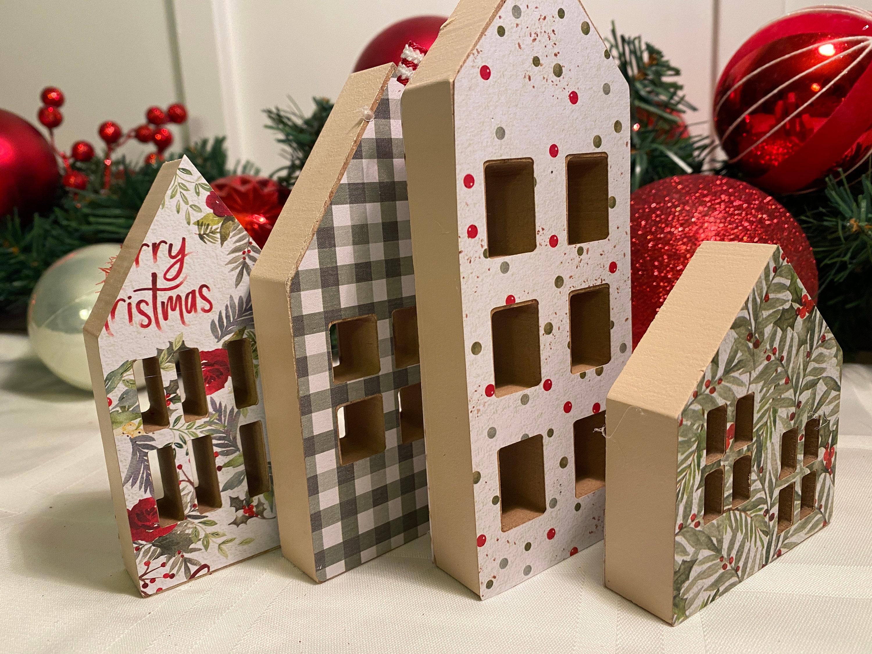 Wood Christmas Houses Set of 4 Christmas Decor Rustic | Etsy