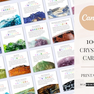 Set of 100 printable crystal cards, crystal meaning cards, printable gemstone cards, crystal description cards, crystal cards for business