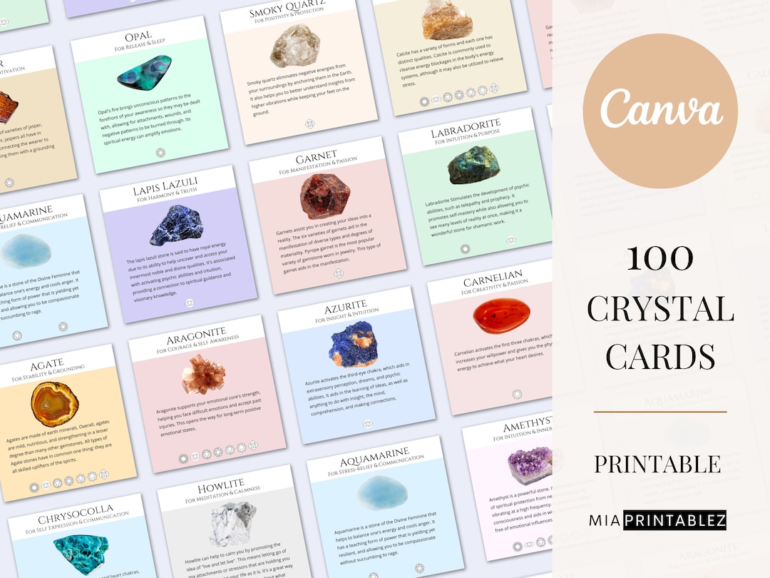 Set of 100 Printable Crystal Cards, Crystal Meaning Cards, Printable ...