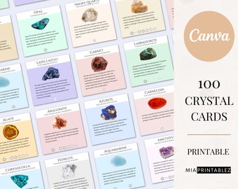 Set of 100 printable crystal cards, crystal meaning cards, printable gemstone cards, crystal description cards, crystal cards for business