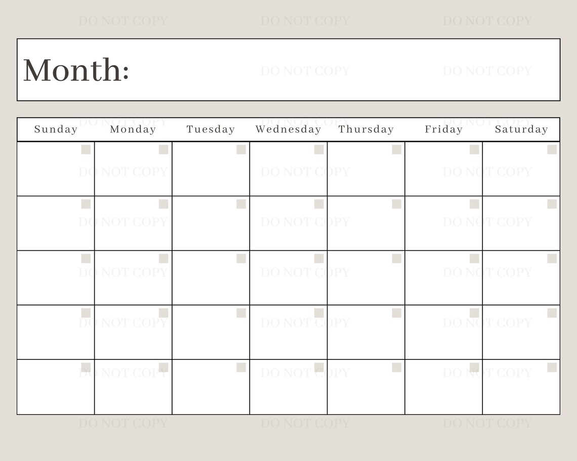 Printable Digital Download Perpetual Blank Calendar, Monthly & Weekly ...