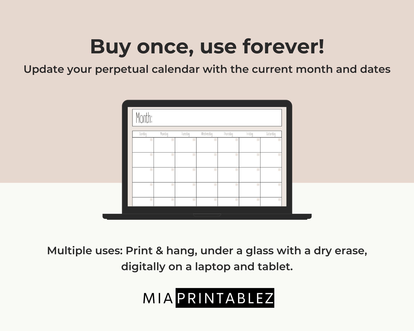 Printable Digital Download Perpetual Blank Calendar | Rae Dunn Inspired | Instant Download | PNG ...