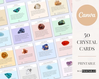 Set of 50 printable crystal cards, crystal meaning cards, printable gemstone cards, crystal description cards, crystal cards for business