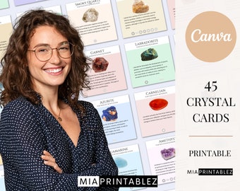 Set of 45 printable crystal cards, crystal meaning cards, printable gemstone cards, crystal description cards, crystal cards for business