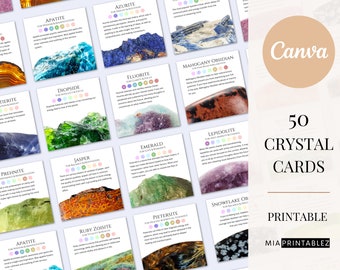 Set of 50 printable crystal cards, crystal meaning cards, printable gemstone cards, crystal description cards, crystal cards for business