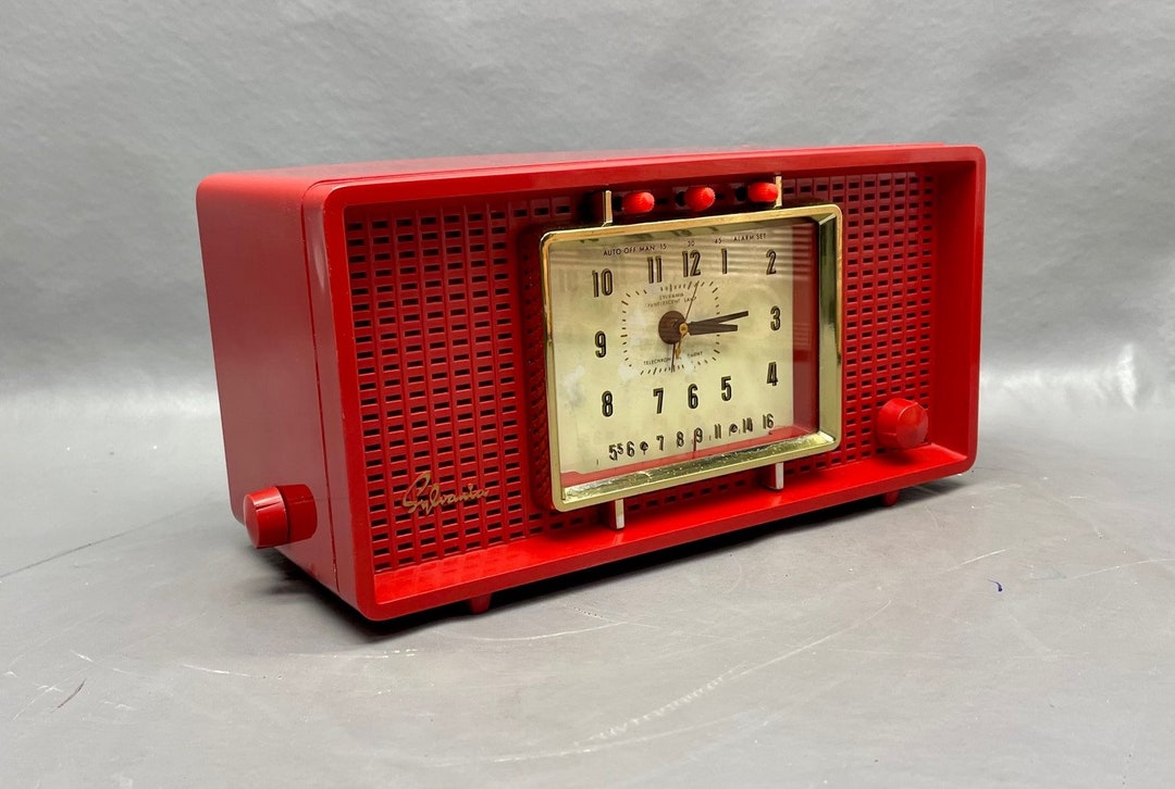 1956 Sylvania Red Clock Radio. Restored and Working. FREE Etsy