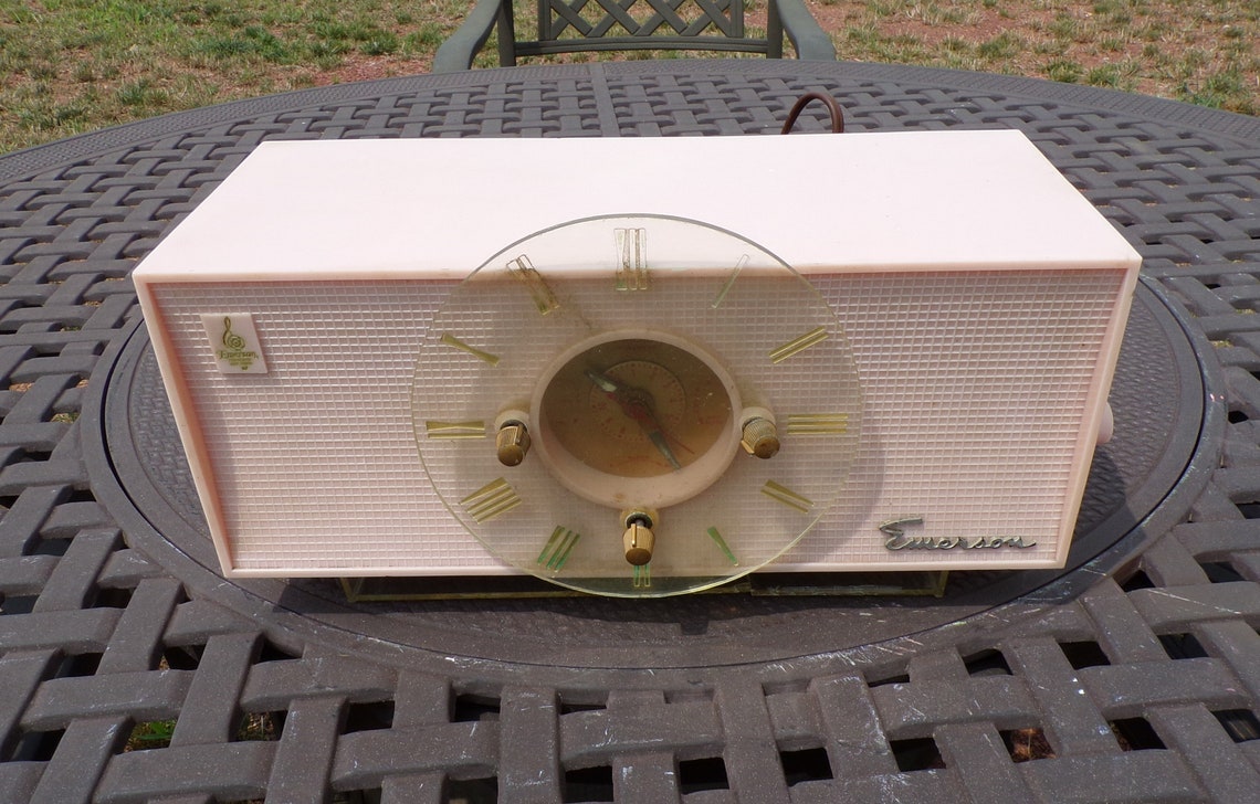 1956 Emerson Pink Clock Radio. Restored and Working. FREE Etsy